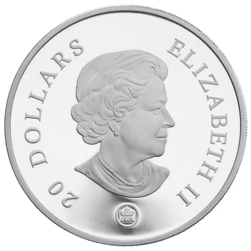 2008 Canadian $20 Sapphire Crystal Snowflake 1 oz Fine Silver Coin